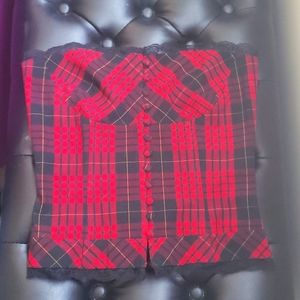 Vintage Y2K STRAPLESS Corset TOP PLAID LACE PUNK GOTH